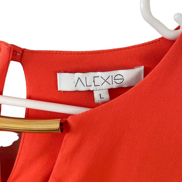 Alexis Sarah Blouse Womens Large Orange Short Sleeve Gold Metal V-Neck Cut-Out - Picture 4 of 7